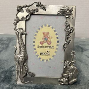Vintage Seagull Pewter Picture Frame Baby's First Birthday Giraffe Koala 1994